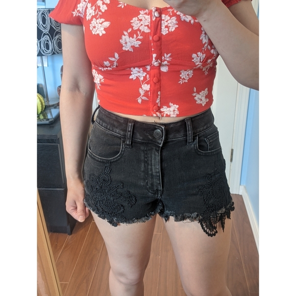 3/$20! AE Super Super Stretch Denim Lace Shorts - Picture 10 of 14